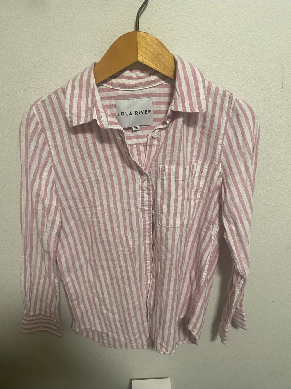 Lola River Pink & White Striped Button-Down Blouse Size X-Small